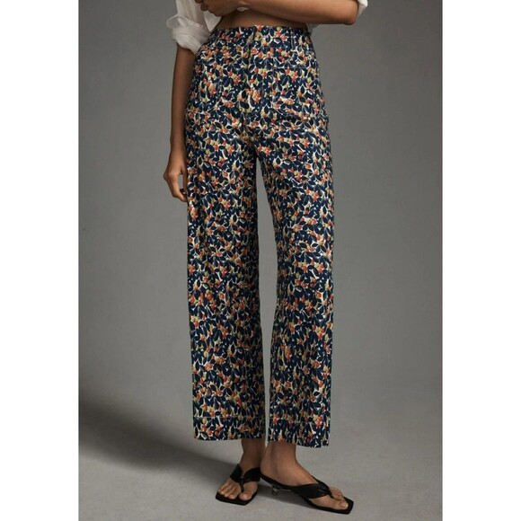 MAEVE Anthropologie Olive Leaves Colette Crop Wide Leg Pants sz. 31 Fit sz. M - Picture 9 of 11